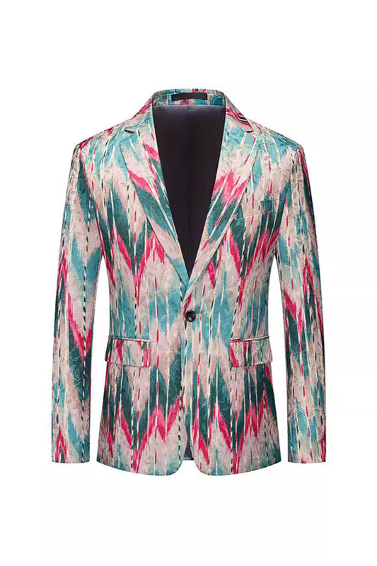 Men's Colourful Notched Lapel Printed Prom Blazer