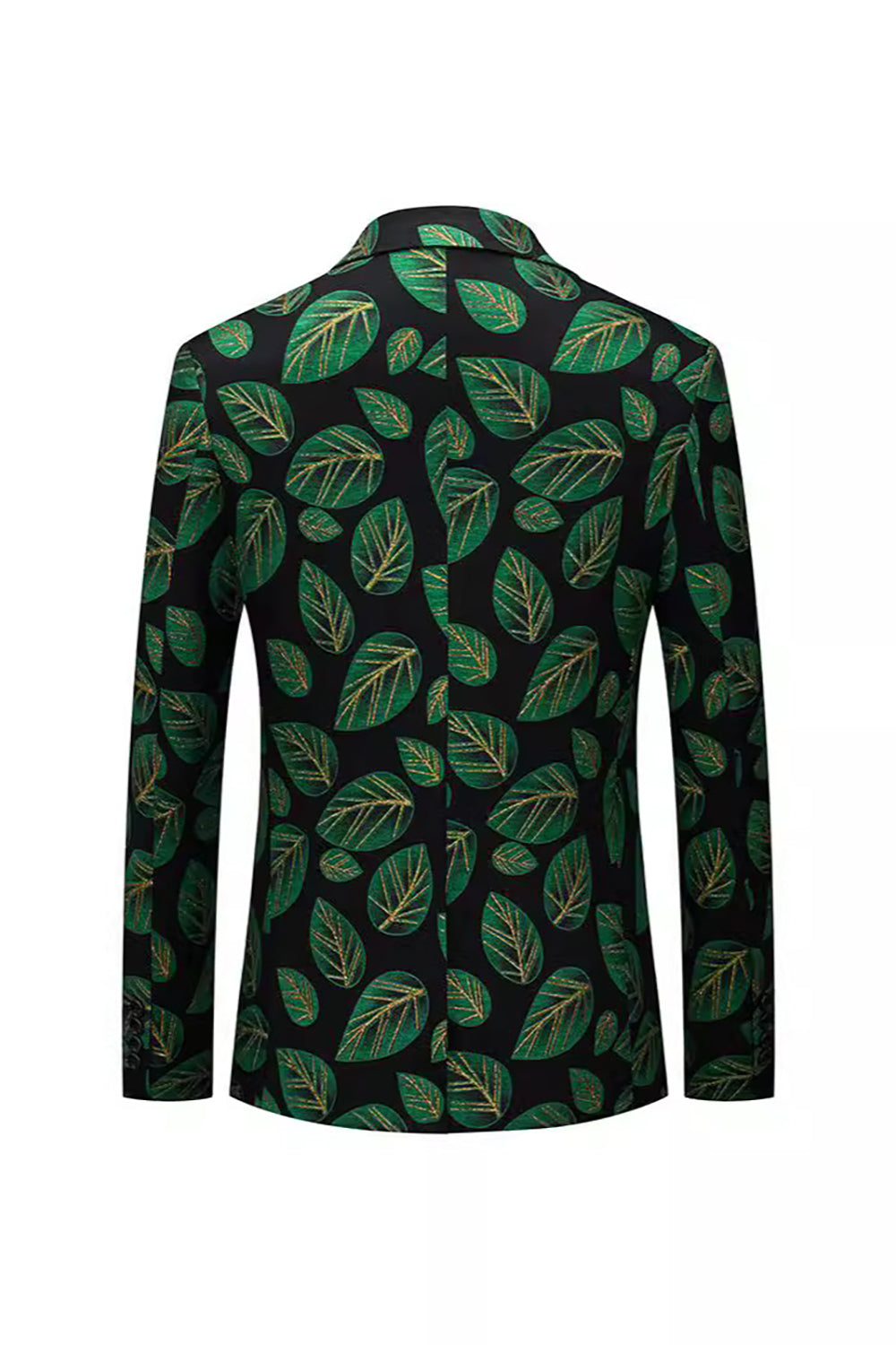 Dark Green Printed Leaf Notched Lapel Men's Blazer