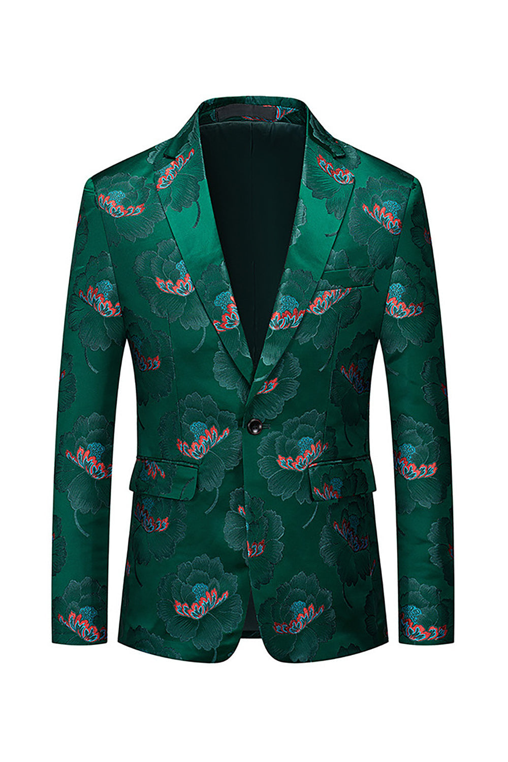 Floral Dark Green Lapel One Button Notched Men's Blazer