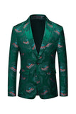 Floral Dark Green Lapel One Button Notched Men's Blazer