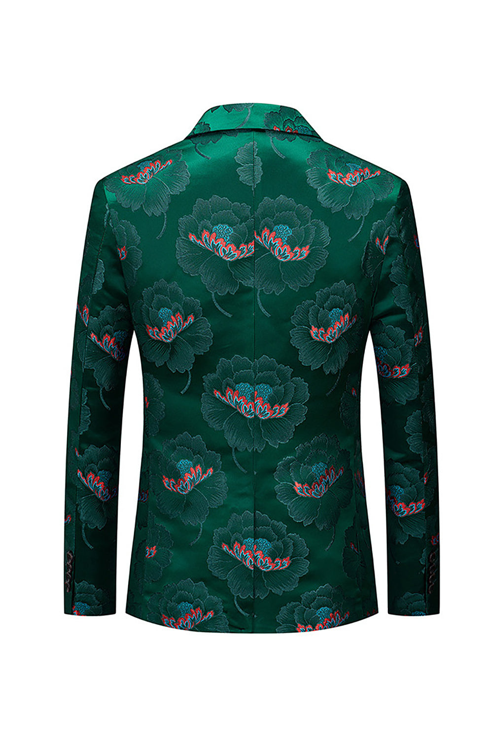 Floral Dark Green Lapel One Button Notched Men's Blazer