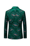 Floral Dark Green Lapel One Button Notched Men's Blazer