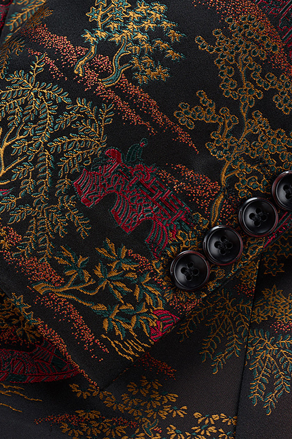Brown Notched Fitted Floral Lapel Men's Blazer