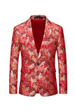 Red Floral Fitted Notched One Button Lapel Men's Blazer