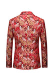 Red Floral Fitted Notched One Button Lapel Men's Blazer