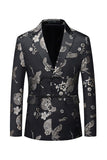 Black Floral Peaked Lapel Men's Blazer