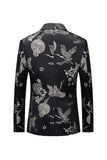 Black Floral Peaked Lapel Men's Blazer