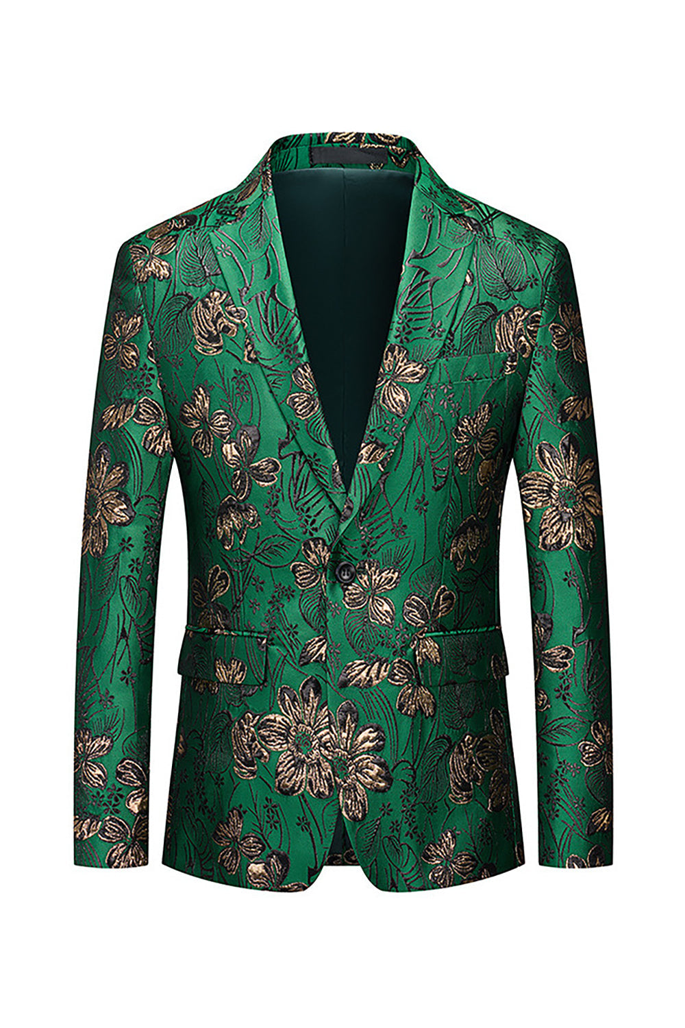 Green Floral Notched One Button Lapel Men's Blazer