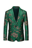 Green Floral Notched One Button Lapel Men's Blazer
