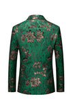 Green Floral Notched One Button Lapel Men's Blazer