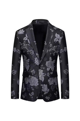 Black Floral Lapel One Button Peak Men's Blazer