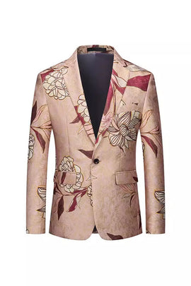 Rose Gold Lapel Printed Single Breasted Notched Men's Prom Blazer
