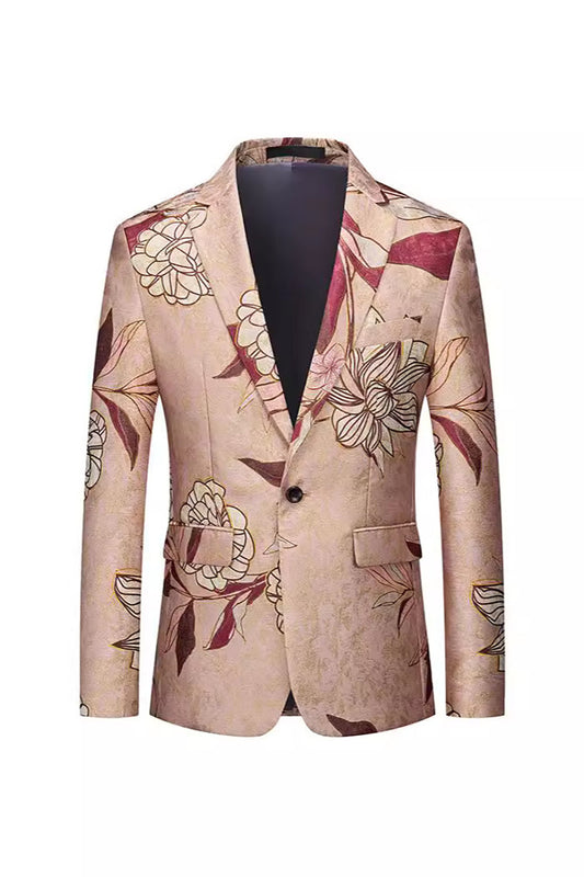 Rose Gold Lapel Printed Single Breasted Notched Men's Prom Blazer