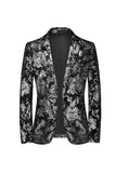 Black Golden Single Lapel Breasted Notched Printed Men's Prom Blazer