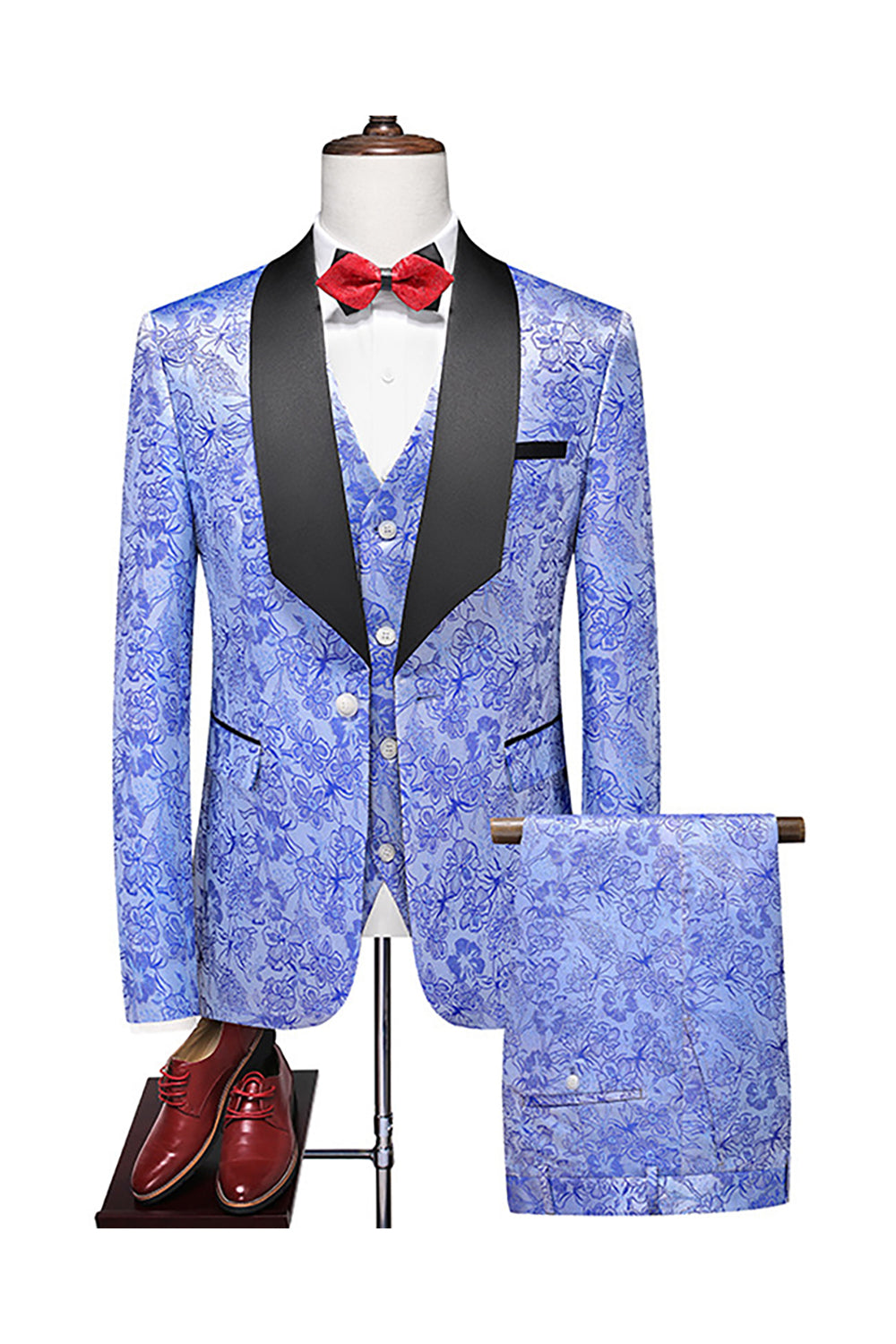 Purple Single 3 Pieces Breasted Shawl Lapel Printed Men's Prom Suits