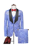 Purple Single 3 Pieces Breasted Shawl Lapel Printed Men's Prom Suits