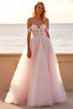 Blush Tulle Corset Ball Gown Wedding Dress with Appliques