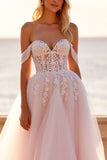 Blush Tulle Corset Ball Gown Wedding Dress with Appliques