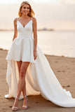 A Line Spaghetti Straps White Boho High-Low Wedding Dress