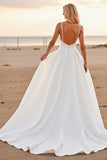 A Line Spaghetti Straps White Boho High-Low Wedding Dress
