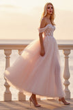 Blush Ball Gown Ankle Length Wedding Dress with Appliques
