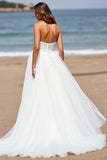 Sweetheart A Line Tulle White Boho Sweep Train Wedding Dress