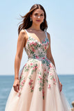 Tulle Blush Floral Ball Gown Floor Length Wedding Dress