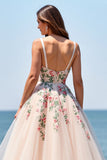 Tulle Blush Floral Ball Gown Floor Length Wedding Dress