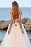 Tulle Floral Blush Ball Gown Sweep Train Wedding Dress