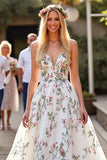 White Organza Floral Ball Gown Sweep Train Wedding Dress