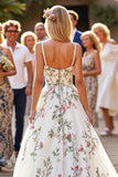 White Organza Floral Ball Gown Sweep Train Wedding Dress