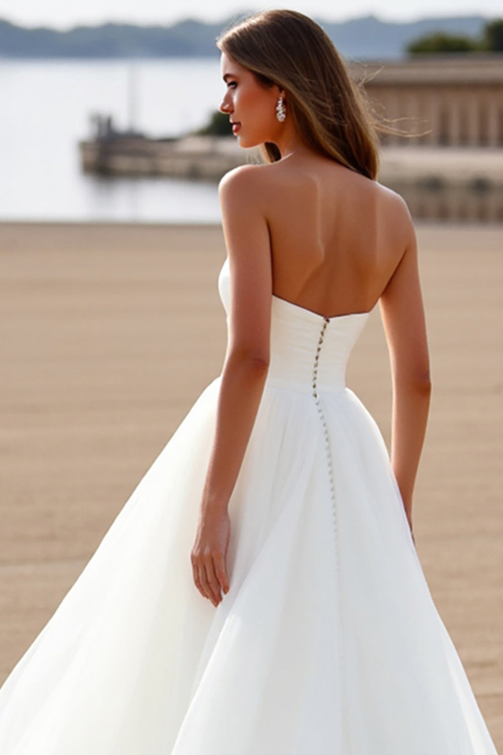 Chiffon Boho White Sweetheart Sweep Train Wedding Dress