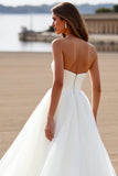 Chiffon Boho White Sweetheart Sweep Train Wedding Dress