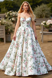 Satin Floral Ball Gown White Sweep Train Wedding Dress
