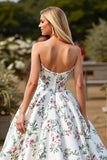 Satin Floral Ball Gown White Sweep Train Wedding Dress