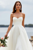 Sweetheart  White Tulle Ball Gown Sweep Train Wedding Dress