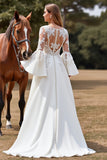 Tulle White Ball Gown Flare Sleeves Wedding Dress with Appliques
