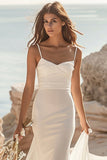 Satin Mermaid White Boho Sweep Train Wedding Dress
