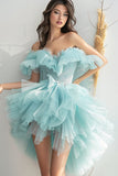 Sparkly Light Green Organza Short Tiered Homecoming Dress