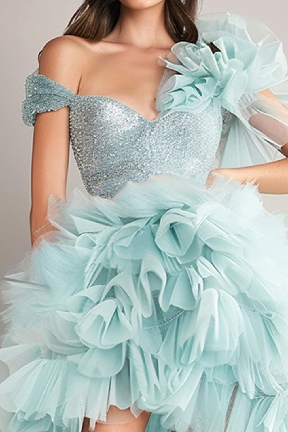 Sparkly Light Green High-Low Homecoming Dress