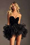 Black Tulle A Line  Short Sweetheart Homecoming Dress with Ruffles