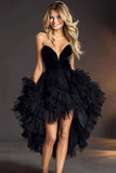 Black Tulle Strapless High-Low A Line Homecoming Dress