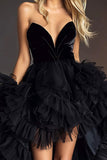 Black Tulle Strapless High-Low A Line Homecoming Dress