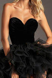 Black A Line Sweetheart Short Tulle Homecoming Dress with Ruffles