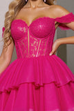 Fuchsia Corset Tulle Short A Line Homecoming Dress with Appliques