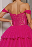 Fuchsia Corset Tulle Short A Line Homecoming Dress with Appliques
