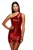 Sparkly Dark Red Corset Sequin Bodycon Short Homecoming Dress