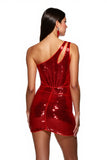 Sparkly Dark Red Corset Sequin Bodycon Short Homecoming Dress