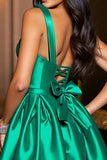 Dark Green Corset A Line Satin Short Homecoming Dress with Bow