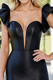 Black Satin Short Bodycon Homecoming Dress with Ruffles